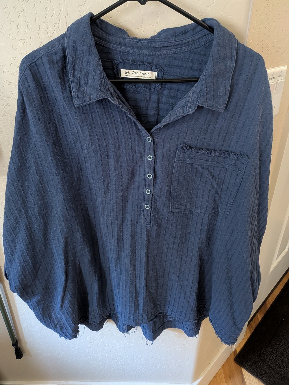 We The Free Navy Textured Button-Front Collared Top